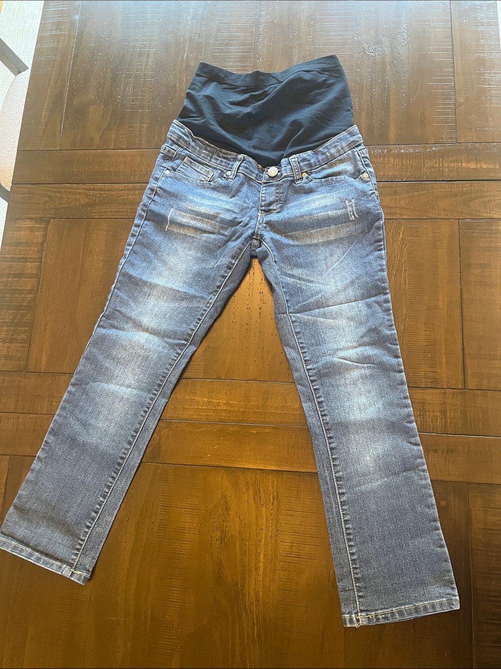 Maternity Blue Denim Jeans with Black Stretch Panel
